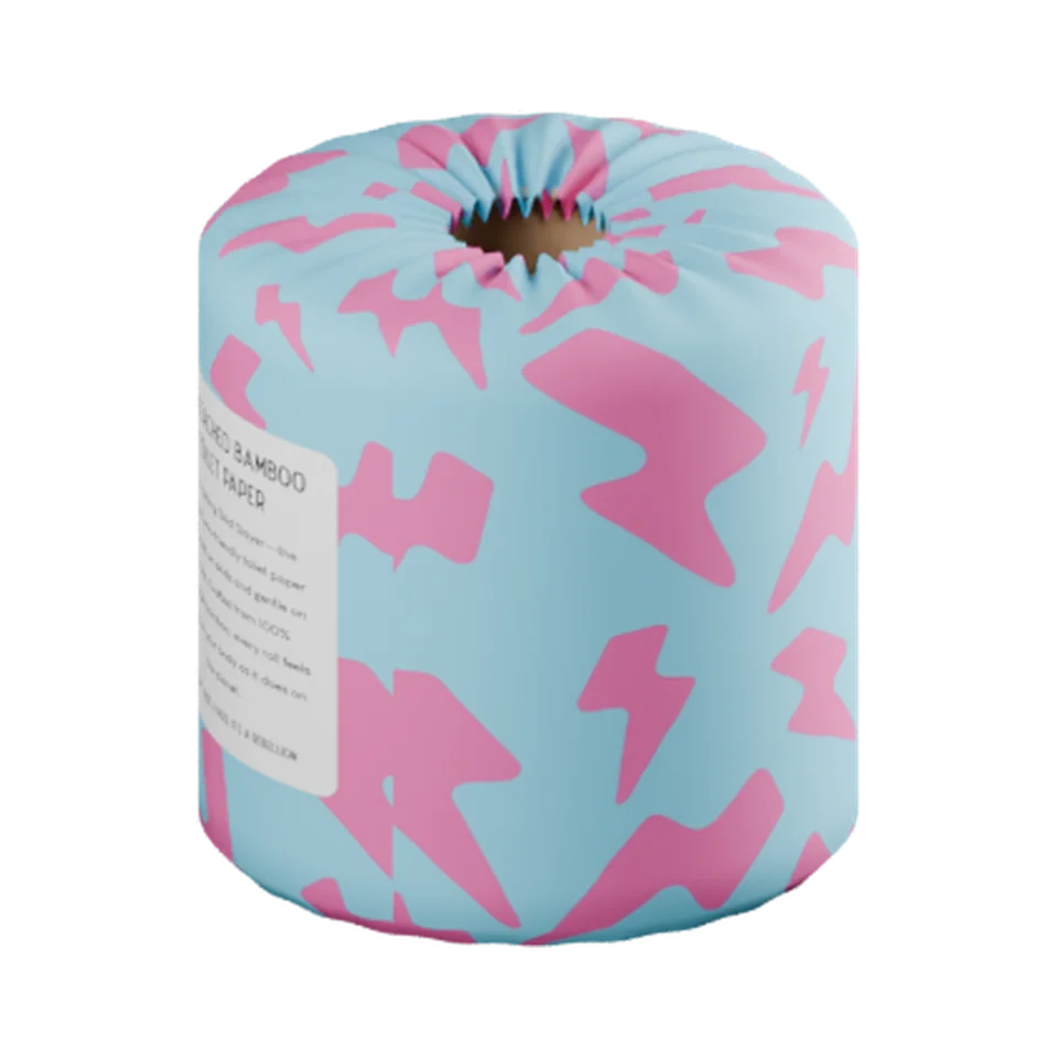 Skid Slayer roll in its cyan and pink lightning paper wrapper